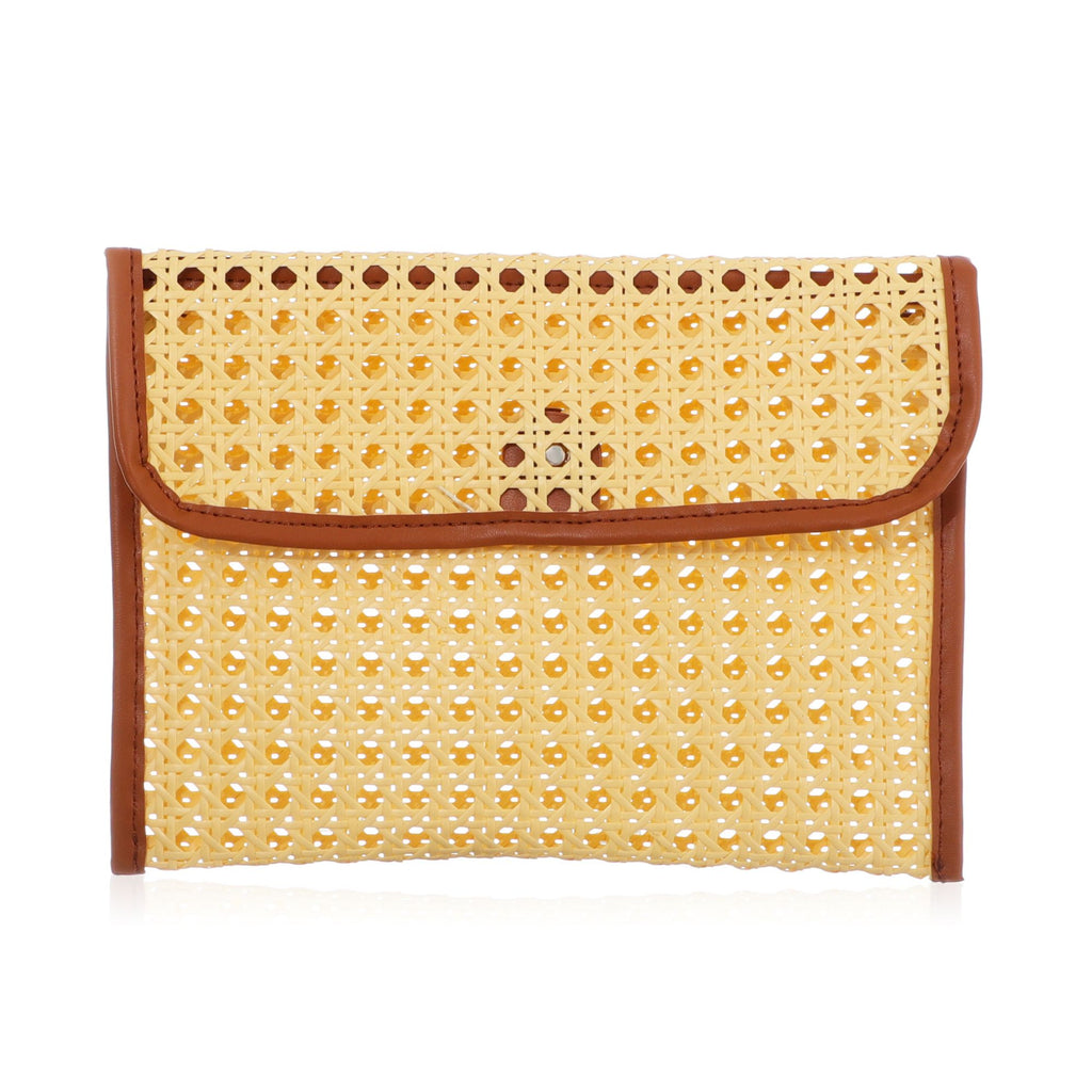 Rust Brown Edge Rattan Bamboo Clutch with Removable Strap