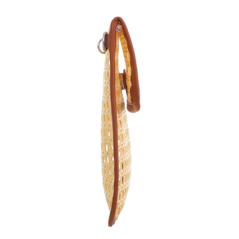 Rust Brown Edge Rattan Bamboo Clutch with Removable Strap