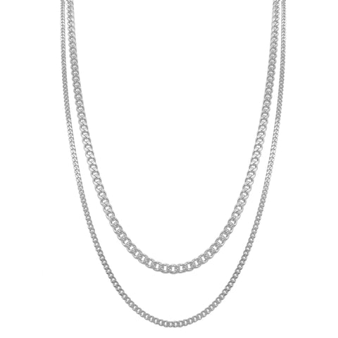 Men's Water Resistant Curb Chain Set silver
