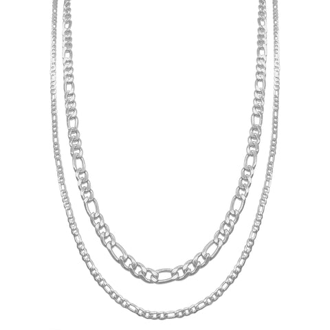 Men's Water Resistant Figaro Chain Set silver
