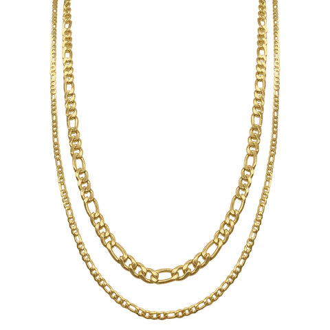 Men's Tarnish Resistant 14k Gold Plated Figaro Chain Set