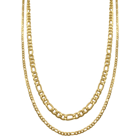 Men's Tarnish Resistant 14k Gold Plated Figaro Chain Set