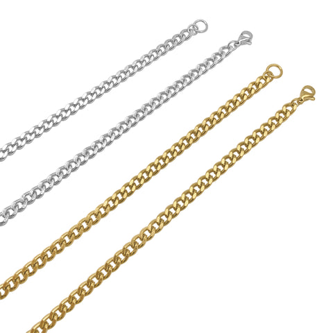 Men's Tarnish Resistant 14k Gold Plated and White Rhodium Plated Curb Chain Set
