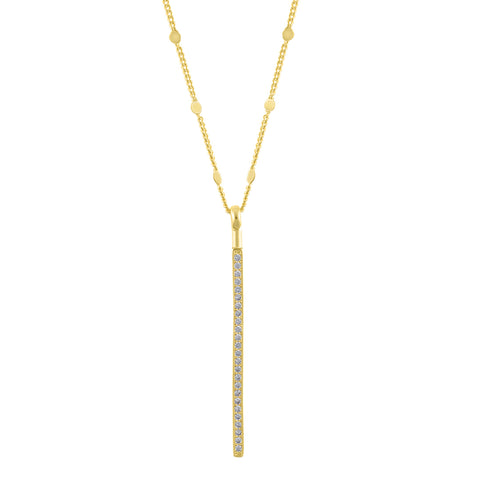 14k Gold Plated Crystal Bar Drop Necklace