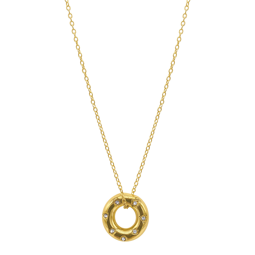Pave Chunky Hanging Ring Necklace gold