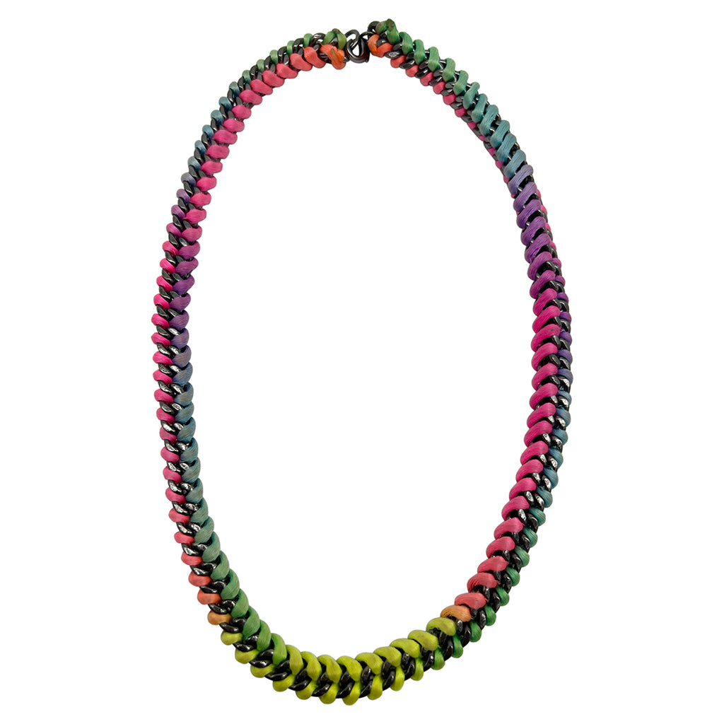 Neon Rainbow Woven Curb Chain silver