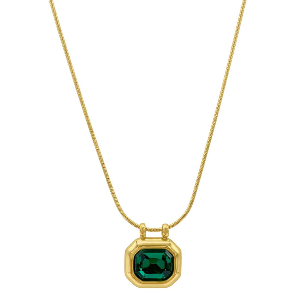 Green Stone Octagon Necklace gold