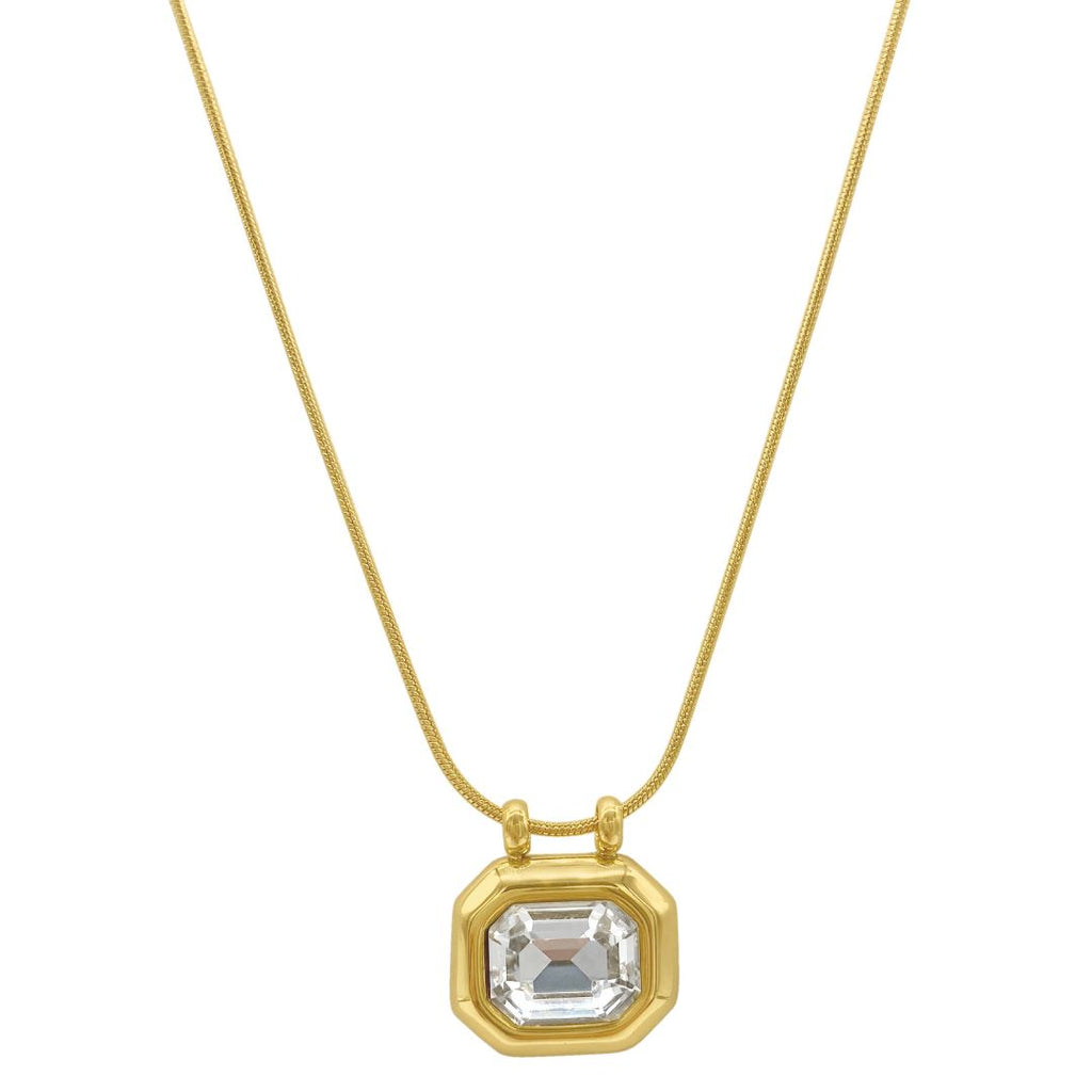 White Crystal Octagon Necklace gold