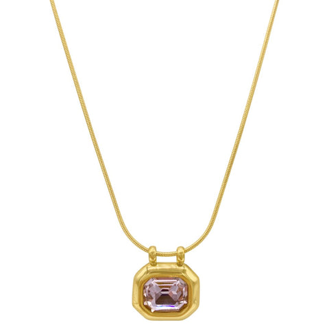Pink Stone Octagon Necklace gold