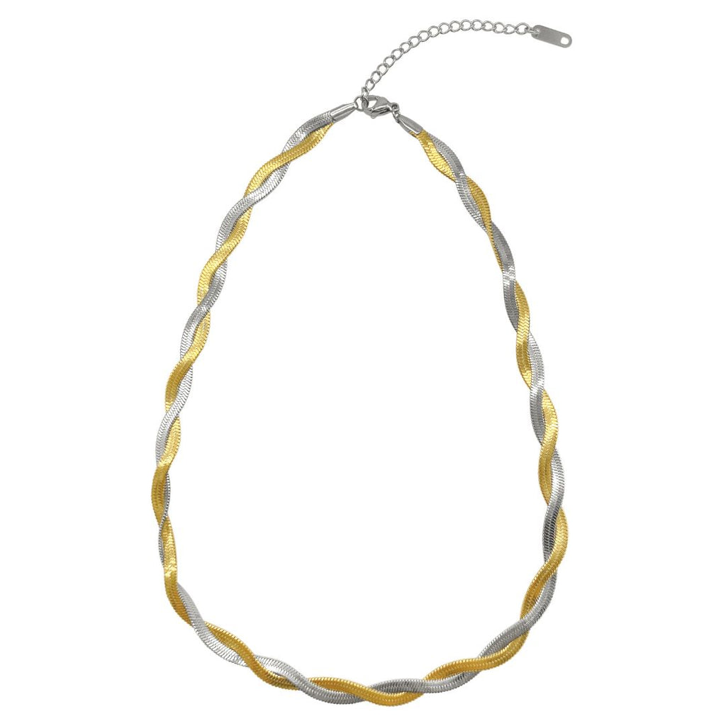 Interlaced Gold and Silver Herringbone Chain Necklace