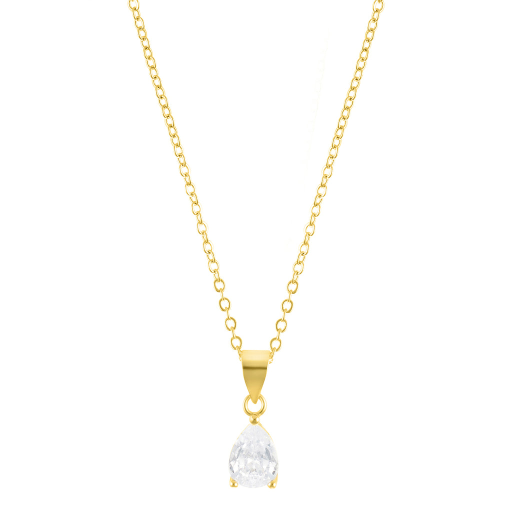 Pear Shaped Crystal Pendant Necklace gold