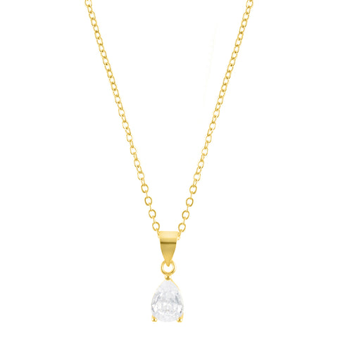 Pear Shaped Crystal Pendant Necklace gold