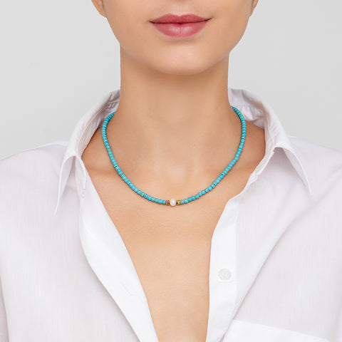 Turquoise Beaded Necklace with Pearl