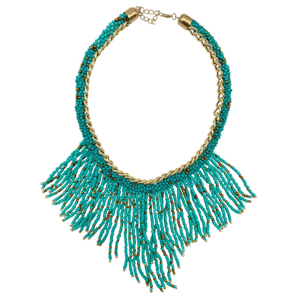 Turquoise Beaded Necklace with Curb Chain gold