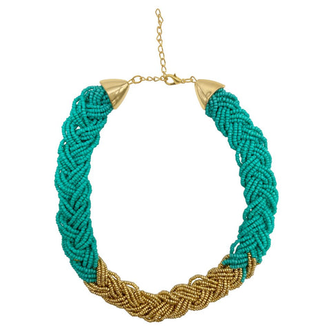 Gold and Turquoise Beaded Necklace gold