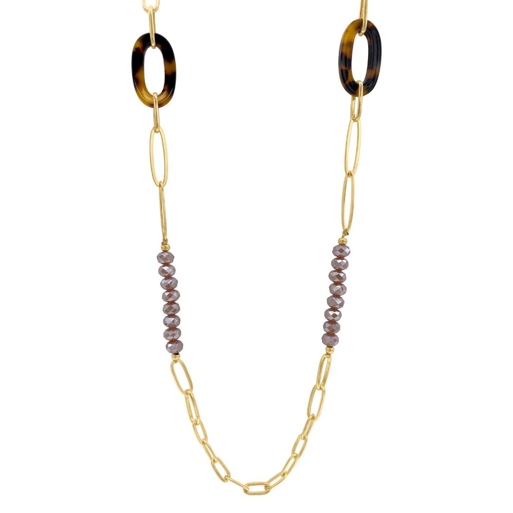 Tarnish Resistant 14k Gold Plated Mixed Media Oval Link Chain Necklace