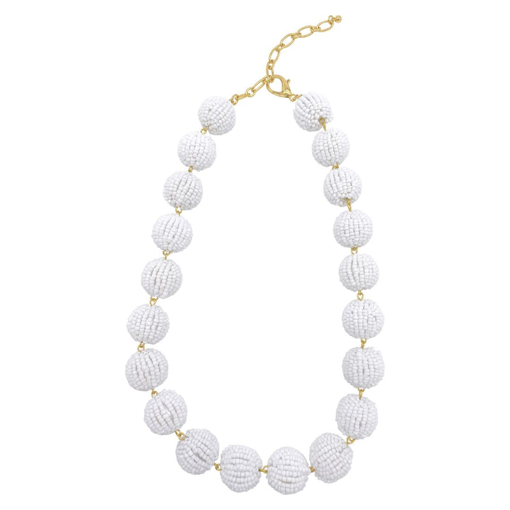 White Beaded Ball Necklace gold