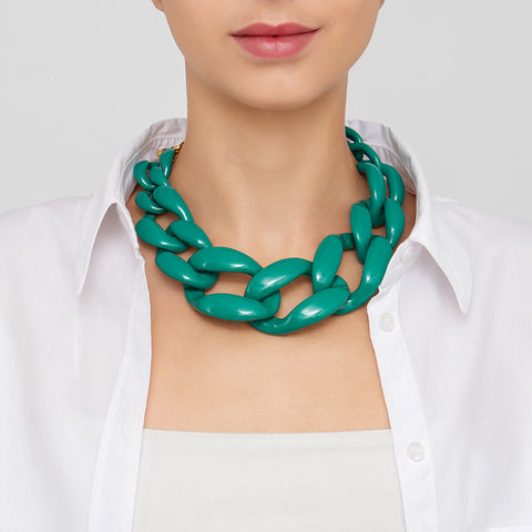 Turquoise Oversized Curb Chain Necklace gold