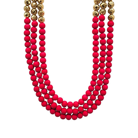 Pink and Gold Ball Triple Layer Necklace