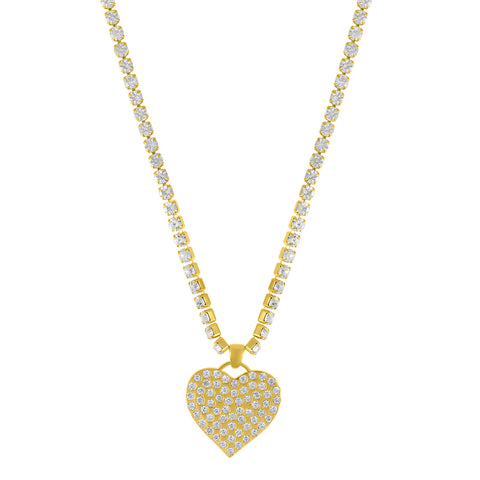Crystal Heart Pendant Tennis Necklace gold