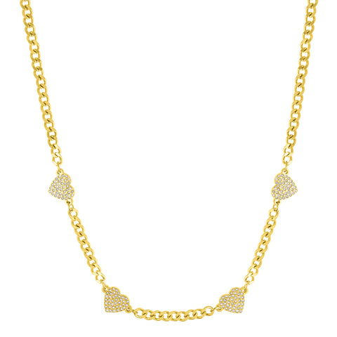 Curb Chain with Crystal Hearts Necklace gold