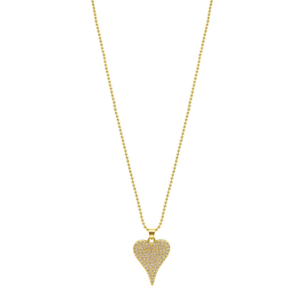 Crystal Pointy Heart on Ball Chain Necklace gold