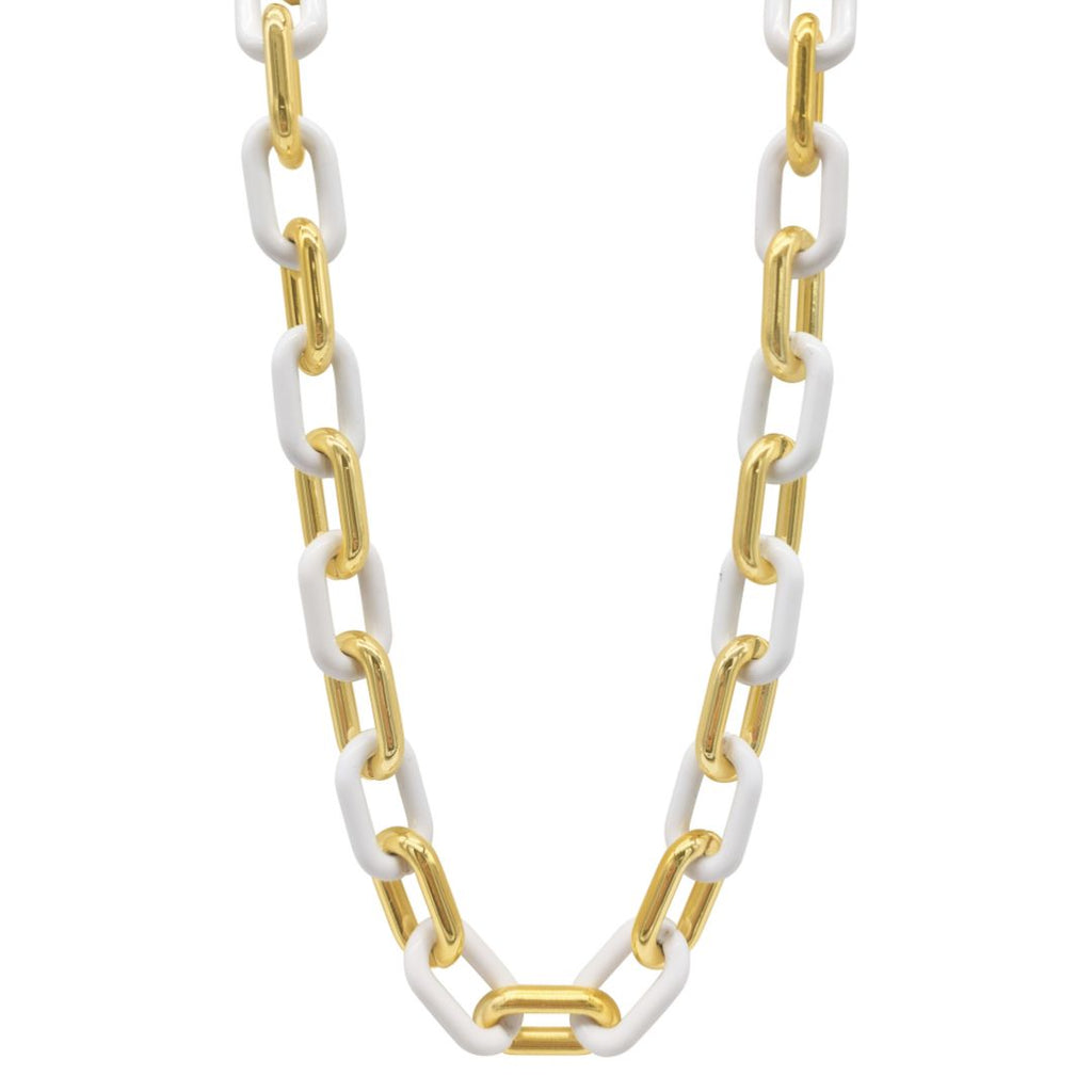 White Enamel and Gold Link Oversized Necklace