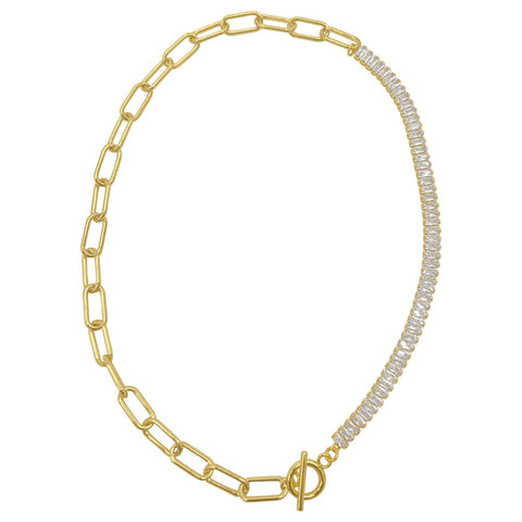 Half Chain and Half Crystal Chain Toggle Necklace