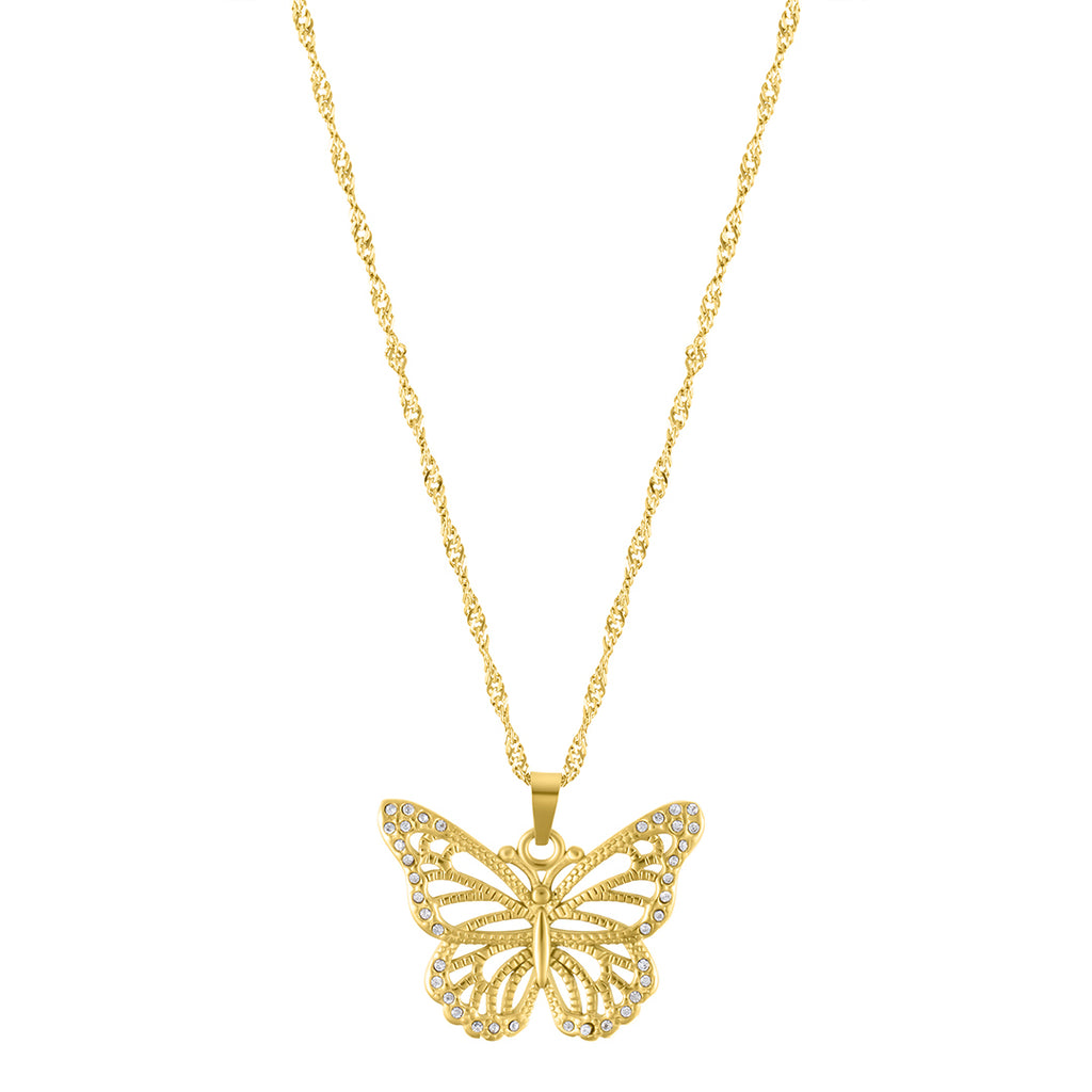 Pave Butterfly Necklace gold