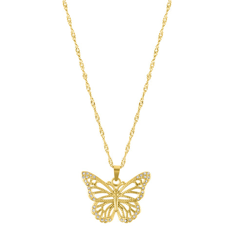 Tarnish Resistant 14k Gold Plated Pave Butterfly Necklace