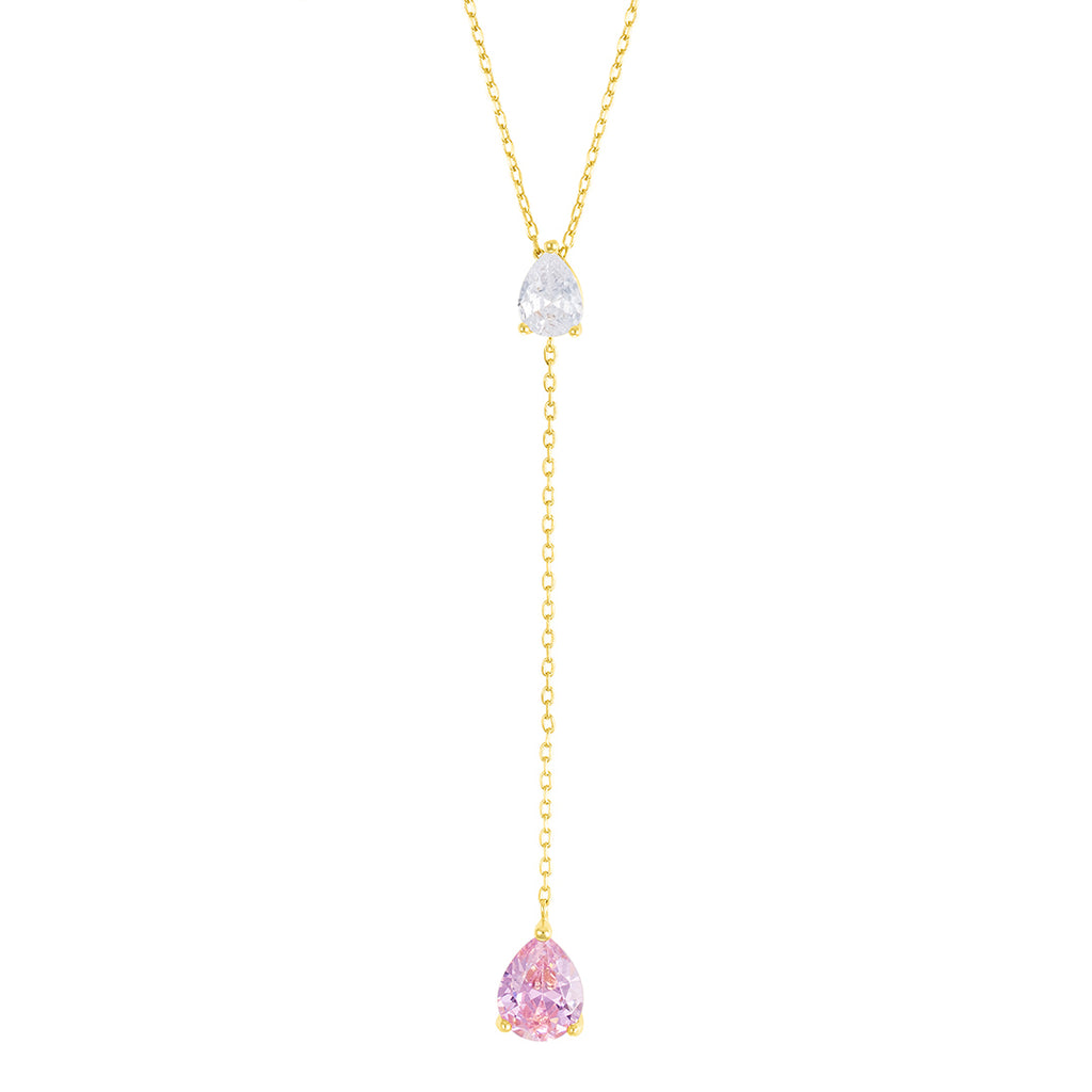Lariat with Pink and Clear Crystal Stones gold