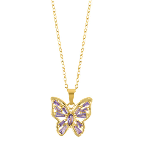 Pink Crystal Butterfly Necklace gold
