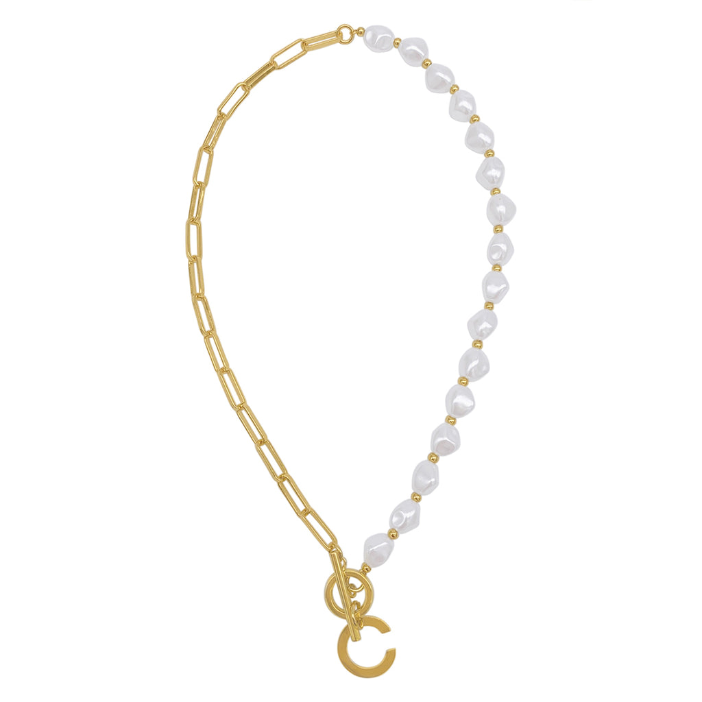 Flower White Mother of Pearl Paper Clip Chain Toggle Necklace gold – ADORNIA