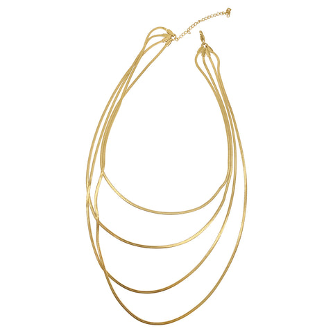 Water Resistant 4 Herringbone Layered Chain Necklace gold