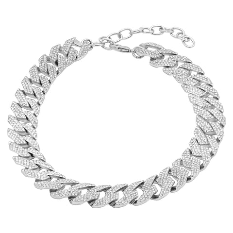 Edgy Cuban Crystal Adjustable Choker Chain Necklace silver