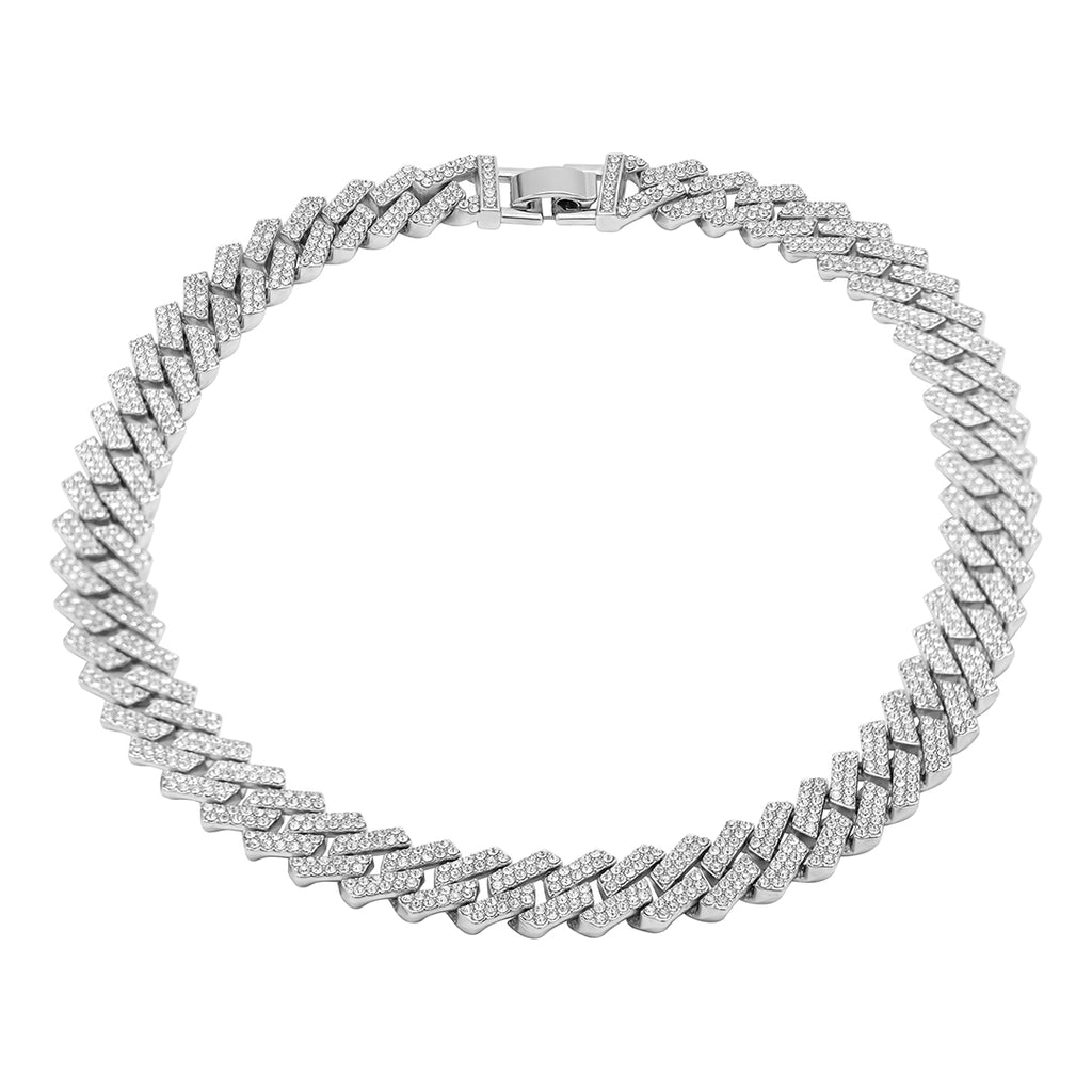 Rhodium Plated Edgy Cuban Crystal Chain Necklace – ADORNIA