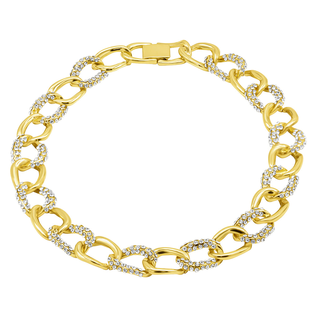 Chunky Crystal Link Chain Necklace gold