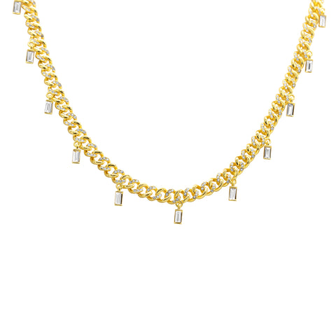 Curb Chain Baguette Dangle Adjustable Choker Necklace gold