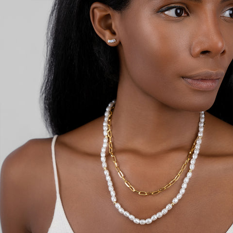 Pearl and Paperclip Adjustable Chain gold
