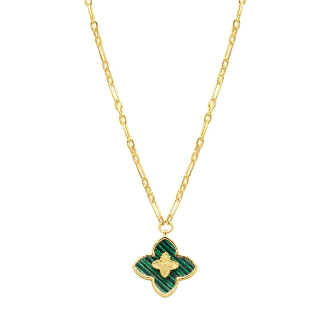 Green Inlay Clover Necklace gold