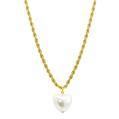 Tarnish Resistant 14K Gold Plated Rope Chain Heart Necklace