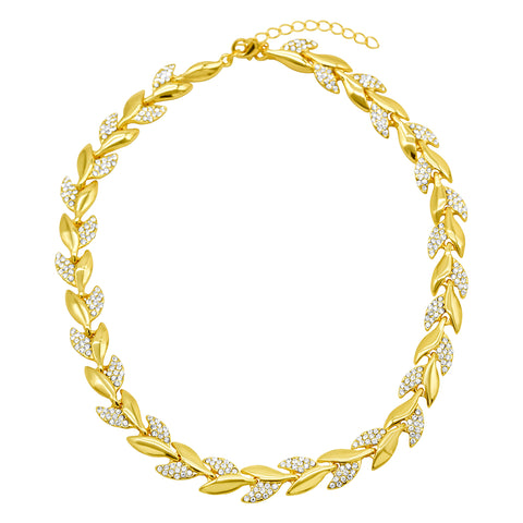 14K Gold Plated Crystal Leaf Necklace