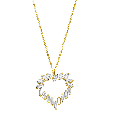 14K Gold Plated Crystal Baguette Heart Pendant Necklace