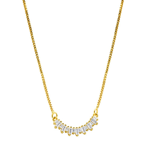 14K Gold Plated Crystal Curved Bar Necklace