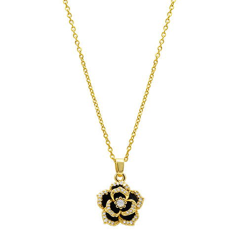 14K Gold Plated Black Crystal Carnelian Necklace