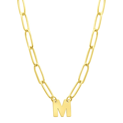 Tarnish Resistant 14K Gold Plated Mini Initial Paperclip Chain Necklace
