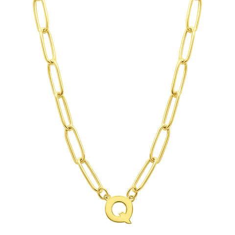 Tarnish Resistant 14K Gold Plated Mini Initial Paperclip Chain Necklace