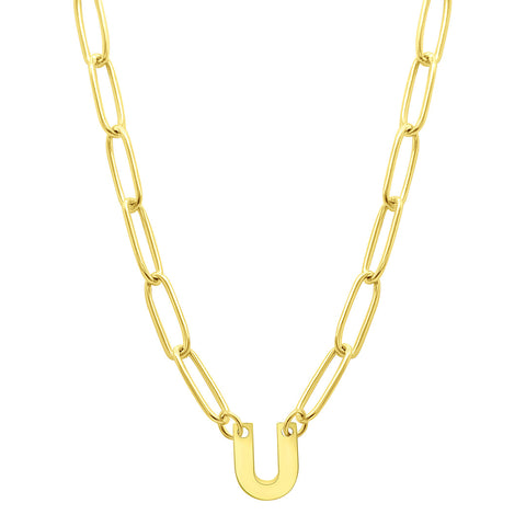 Tarnish Resistant 14K Gold Plated Pave Crystal Initial Disc Paperclip Necklace