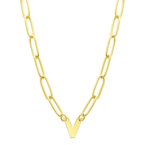 Tarnish Resistant 14k Gold Plated Pave Crystal Initial Disc Paperclip Necklace