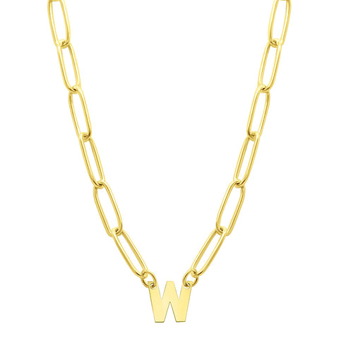Tarnish Resistant 14k Gold Plated Pave Crystal Initial Disc Paperclip Necklace